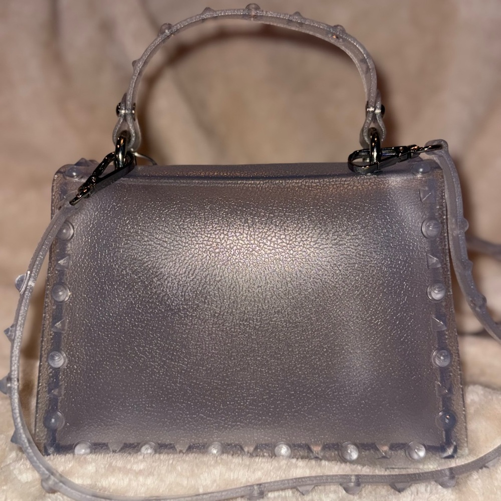 Viral Trendy Clear Jelly Silver Trim Rivet Studded Handbag Crossbody Bag Y2K - Picture 4 of 9